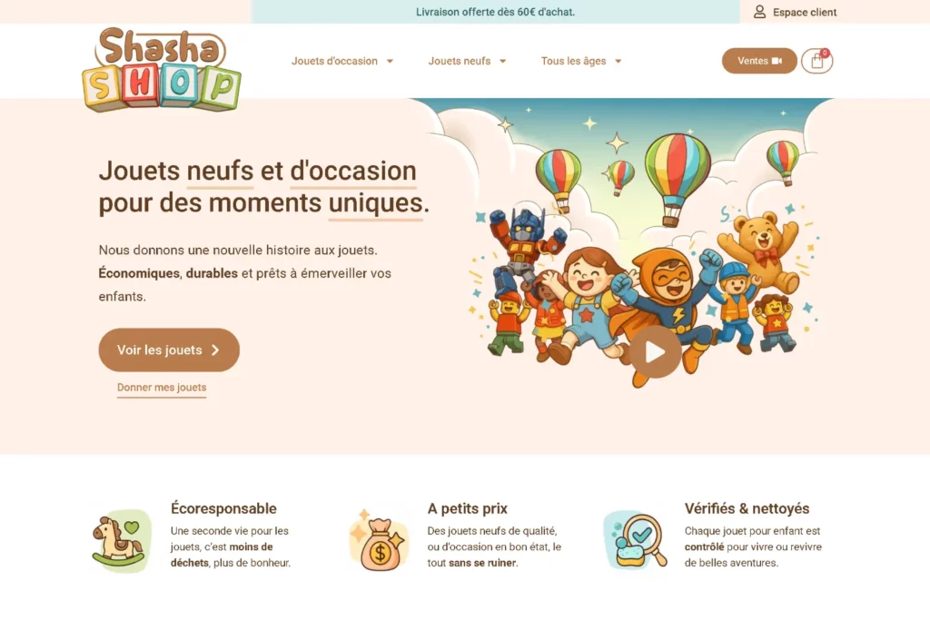 aperçu de l'accueil du site shashashop