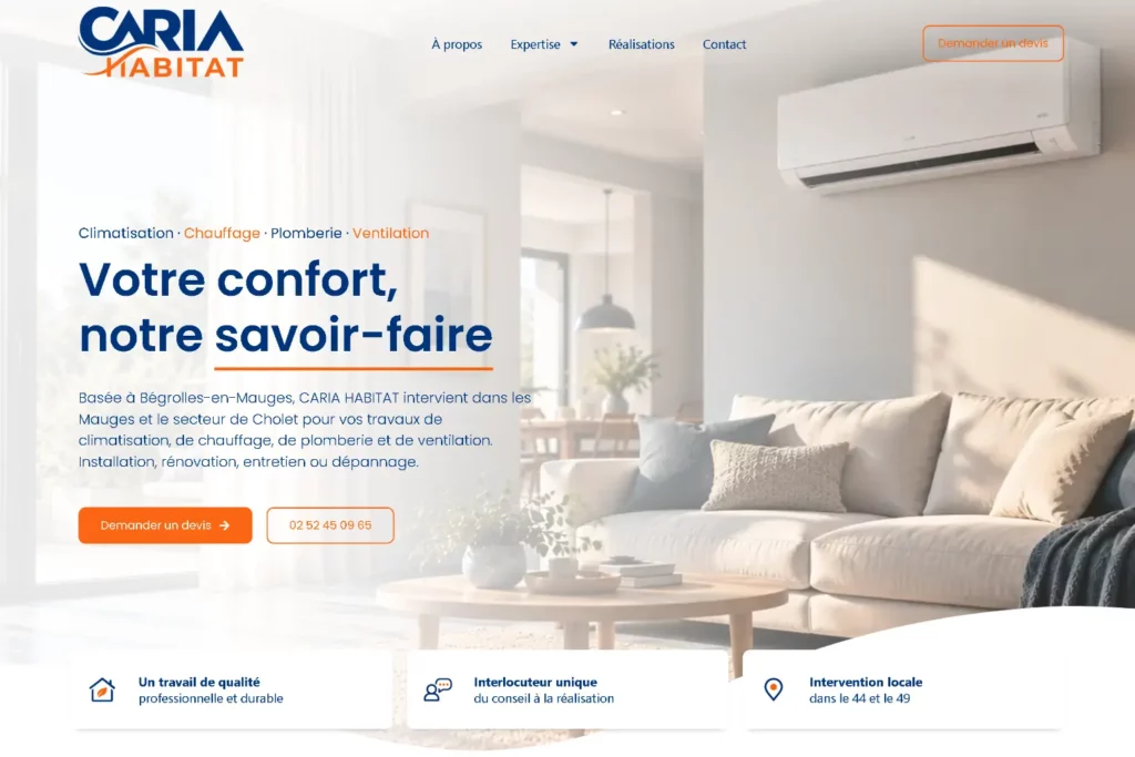 Aperçu de la page d'accueil du site caria habitat
